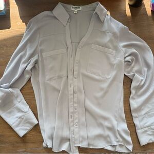 Express Pale Blue-Gray Collared Button-Front Blouse